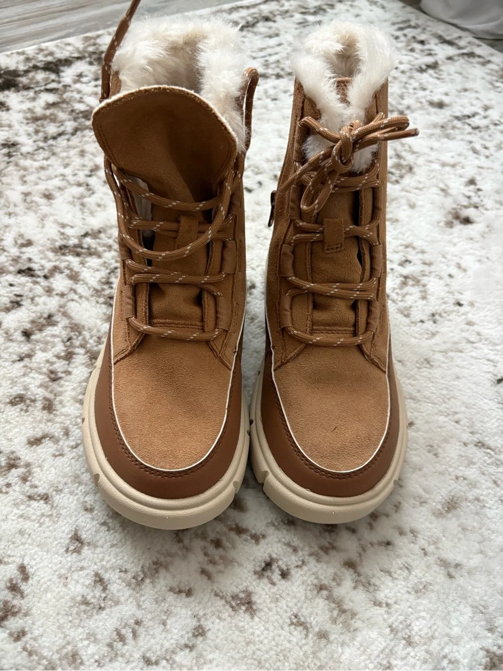 Sorel Kids Tan Faux-Fur Lined Lace-Up Boots